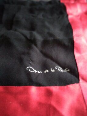 Oscar de la Renta Black See-Thru Sheer Scarf with a Wide Border of Red Satin
